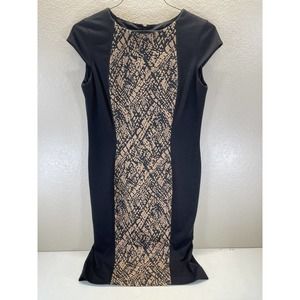 𝅺Jones New York Dress Size 10 Black/Brown Sheath Back Slit Zippered